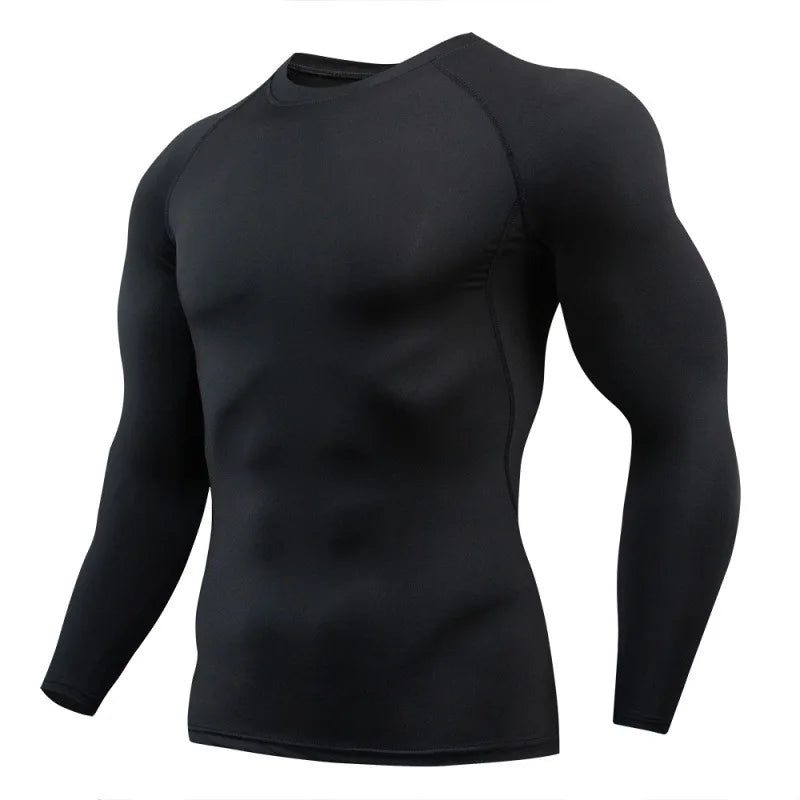 Black men's WYHYAYE fitness compression sports T-shirt, quick-dry athletic shirt for workout and active wear.