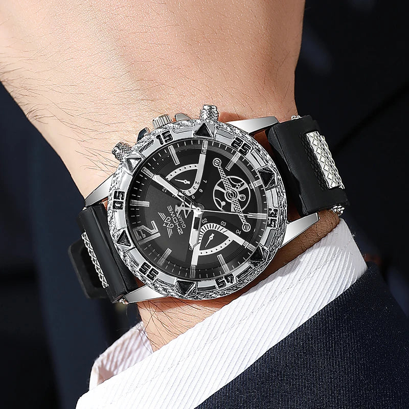 Set of four Yolako Arabic men's casual quartz wristwatches with silver and white dials, suitable for everyday fashion.