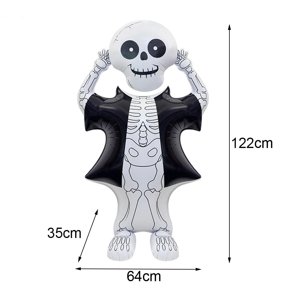 Ysoihf giant skeleton skull Halloween foil balloon, colorful inflatable decoration for spooky party decor.