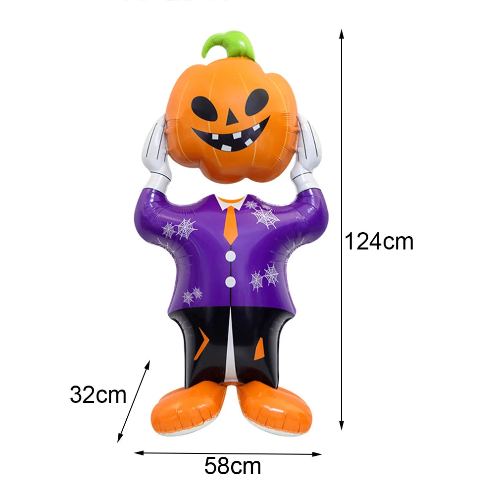 Large inflatable Halloween skeleton skull balloon by YSOIHF, iridescent foil design for spooky party decoration.