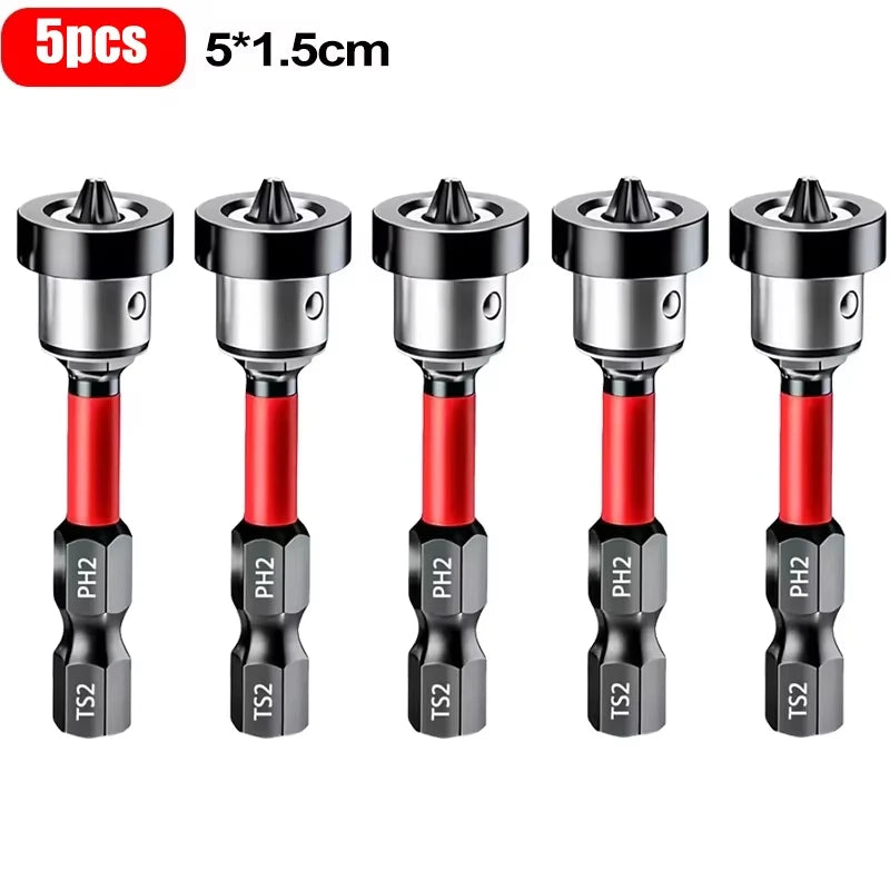 YUKU magnetic screwdriver bits, 6.35mm, for drywall, durable alloy steel, five-piece set for electric tools.