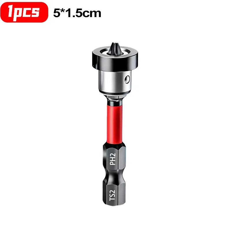 Set of five YUKU magnetic screwdriver bits, 6.35mm for drywall, made of durable alloy steel, designed for electric tools.