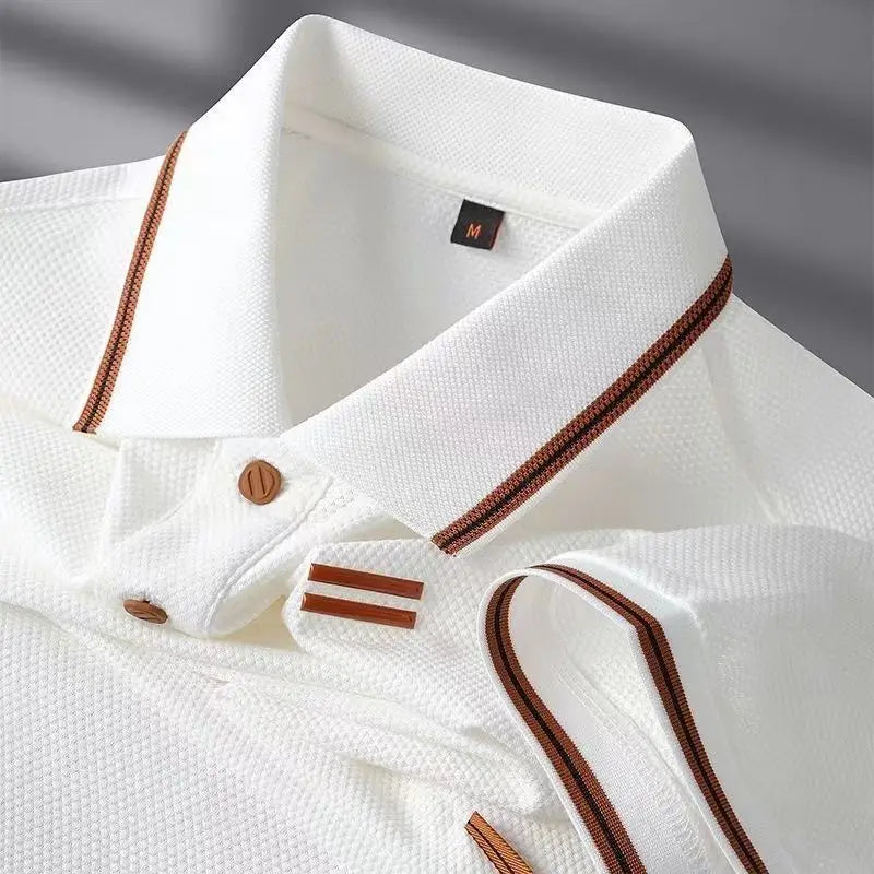 ZHUOFU men's luxury short-sleeve polo shirt in black, casual breathable summer polo, made of lightweight fabric.
