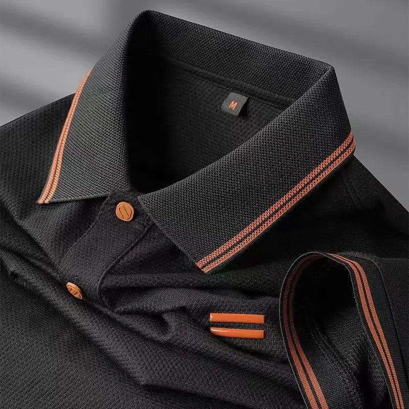 ZHUOFU men's luxury short-sleeve polo shirt, breathable casual summer shirt in black, size 2XL, stylish and comfortable.